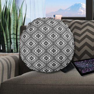 Modern Black White Abstract Skyline Pattern Round Pillow