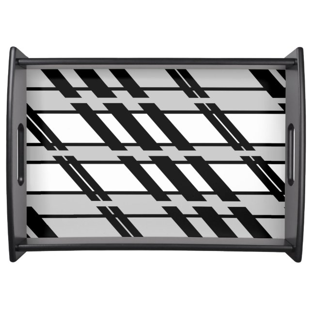 Modern Black White Abstract Skyline Pattern Serving Tray (Front)