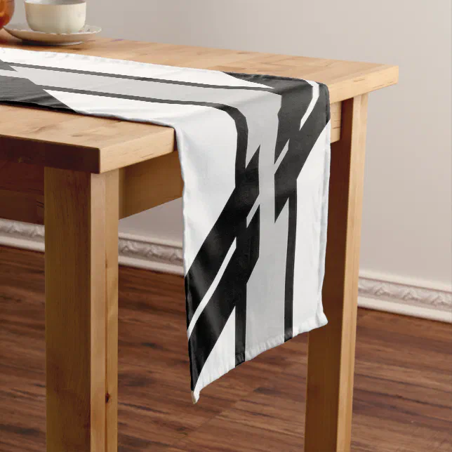 Modern Black White Abstract Skyline Pattern Short Table Runner | Zazzle