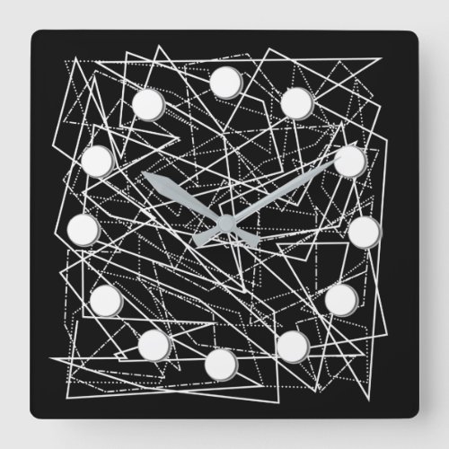 Modern Black  White Abstract Square Wall Clock