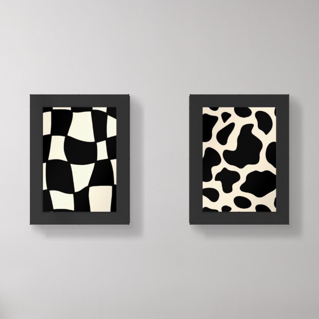 Modern Black & White Abstract Wall Art Set . (Front)