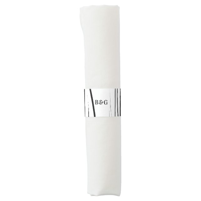 Modern Black White Abstract Wedding 5x7 Napkin Bands (Front)