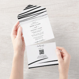 Modern Black White Abstract Wedding All In One Invitation