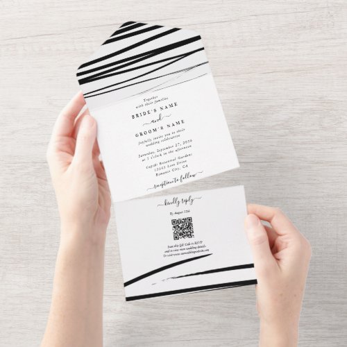 Modern Black White Abstract Wedding All In One Invitation