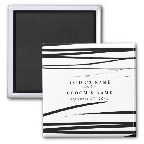 Modern Black White Abstract Wedding Favor Magnet