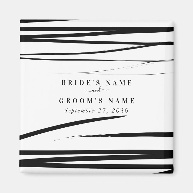 Modern Black White Abstract Wedding Favor Magnet (Front)