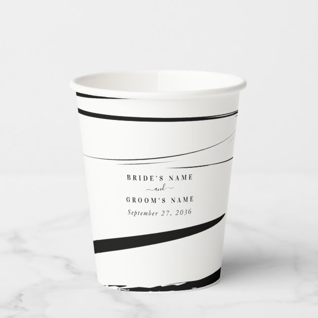 Modern Black White Abstract Wedding Favor Paper Cups (Left)