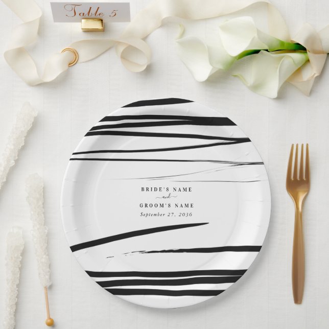 Modern Black White Abstract Wedding Favor Paper Plates (Wedding)