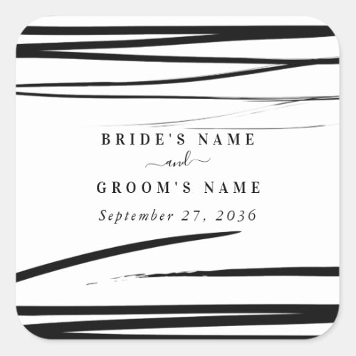 Modern Black White Abstract Wedding Favor Square Sticker