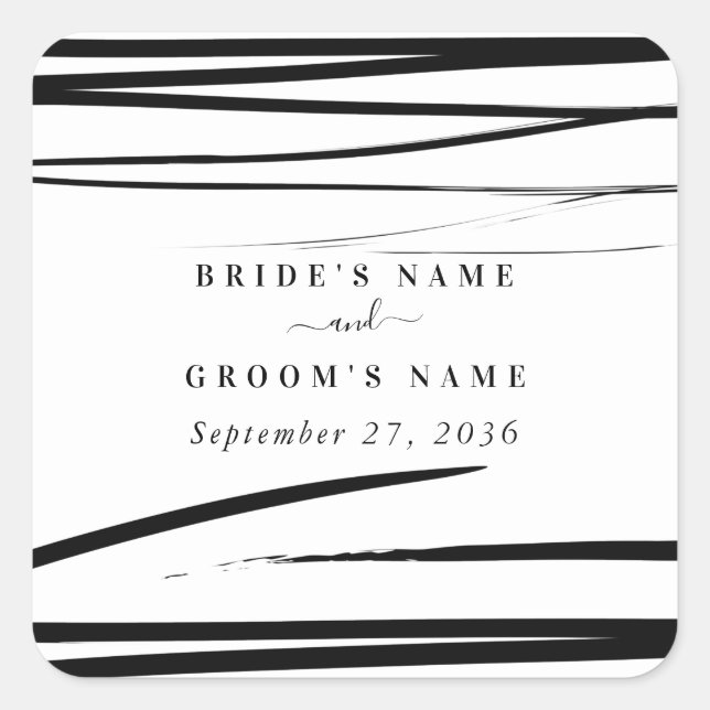 Modern Black White Abstract Wedding Favor Square Sticker (Front)
