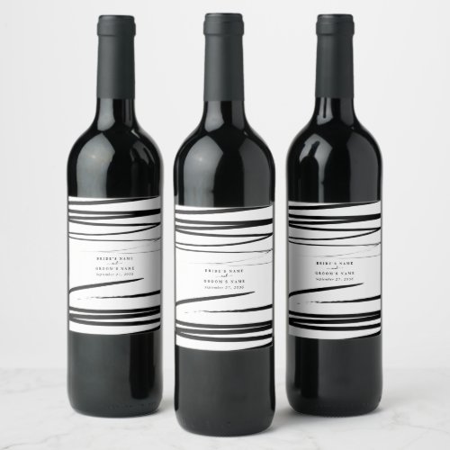 Modern Black White Abstract Wedding Favor Wine Label