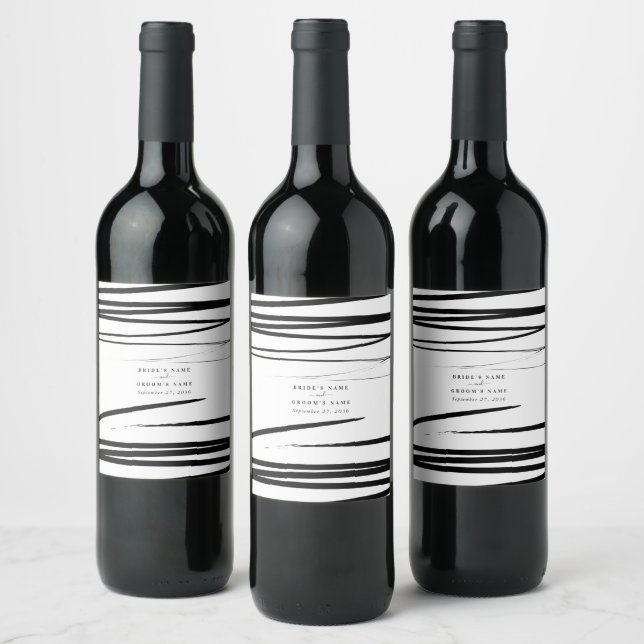 Modern Black White Abstract Wedding Favor Wine Label (Bottles)