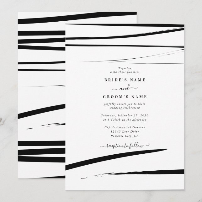 Modern Black White Abstract Wedding Invitation (Front/Back)