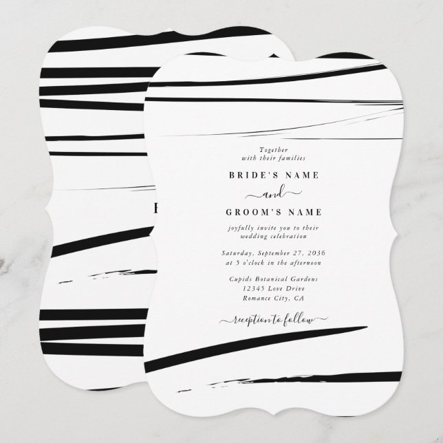 Modern Black White Abstract Wedding Invitation (Front/Back)