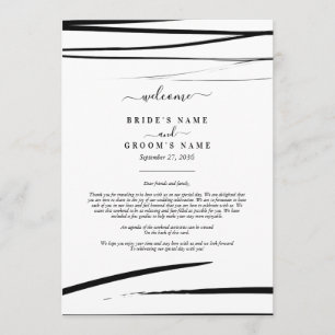 Modern Black White Abstract Wedding Itinerary Program