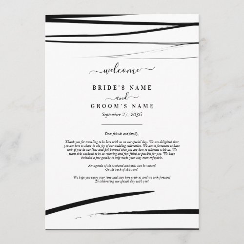 Modern Black White Abstract Wedding Itinerary Program