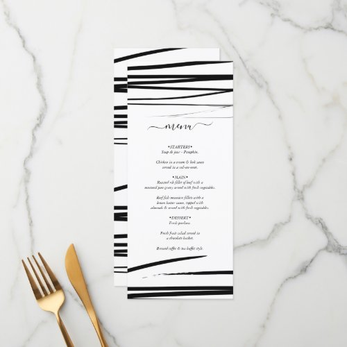 Modern Black White Abstract Wedding Menu