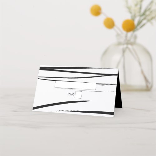 Modern Black White Abstract Wedding Place Card