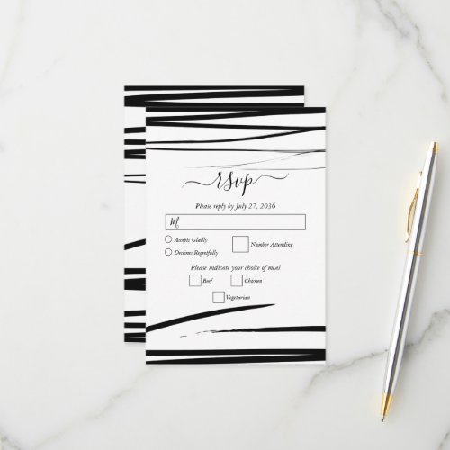 Modern Black White Abstract Wedding RSVP Card