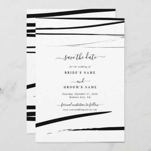 Modern Black White Abstract Wedding Save The Date