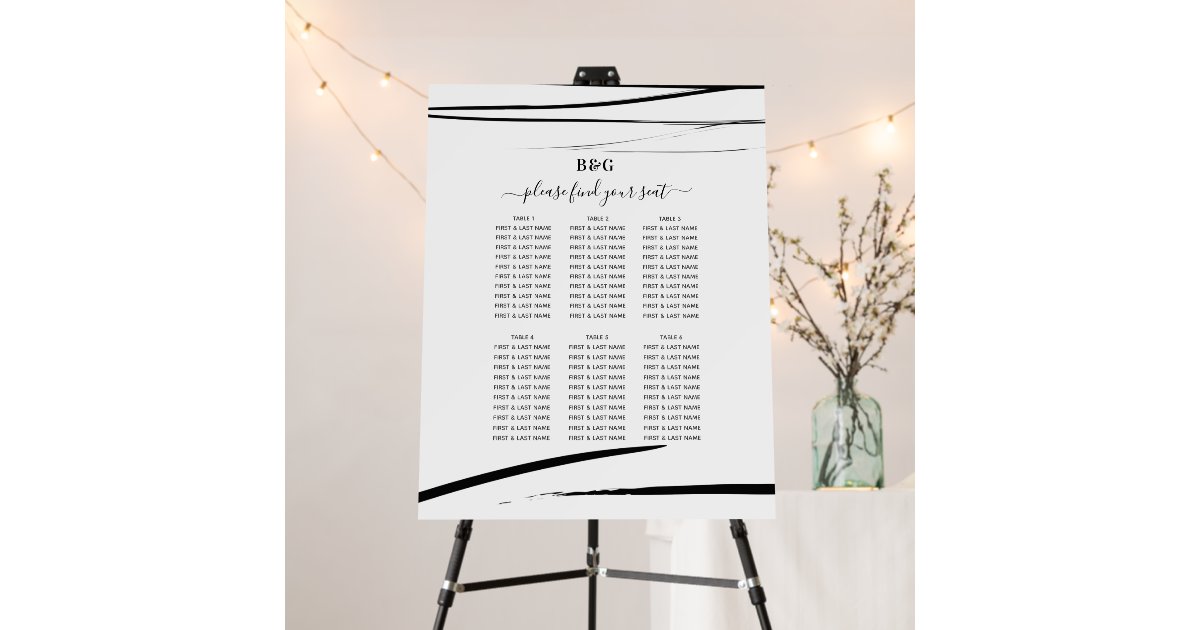 Modern Black White Abstract Wedding Seating Chart Foam Board | Zazzle