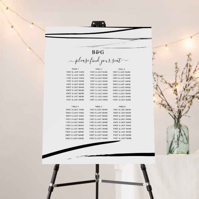 Modern Black White Abstract Wedding Seating Chart Foam Board (In Situ (Stand))
