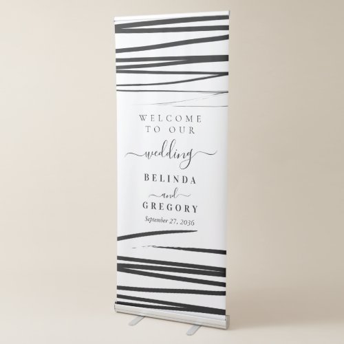 Modern Black White Abstract Wedding Welcome Retractable Banner