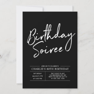 Modern Black & White Adult Birthday Party Soiree Invitation
