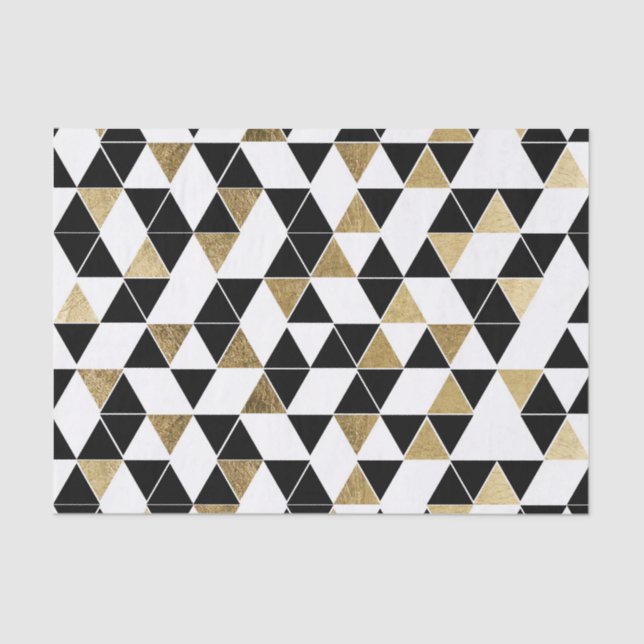 Modern Black, White, and Faux Gold Triangles Tissue Paper (Front)