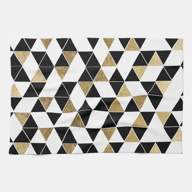 Modern Black, White, and Faux Gold Triangles Towel (Horizontal)