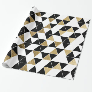 Modern Black, White, and Faux Gold Triangles Wrapping Paper