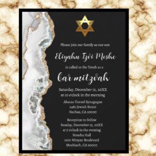 Modern Black White and Gold Bar Mitzvah Invitation