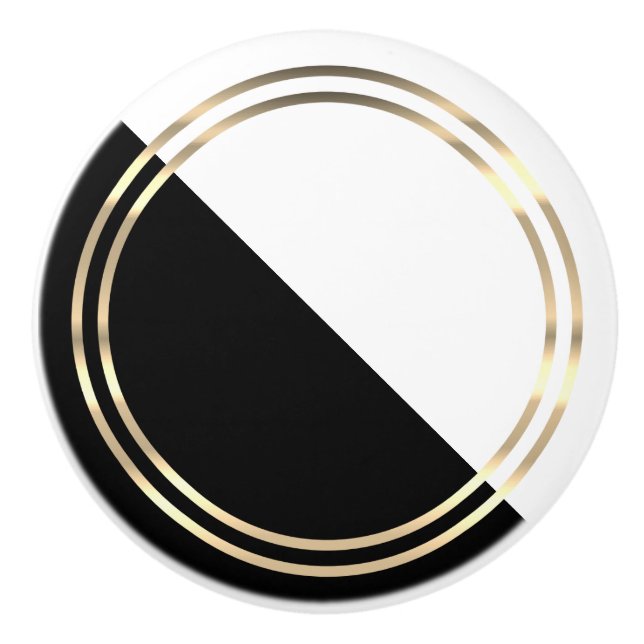 Modern Black, White and Gold  Ceramic Knob (Front)