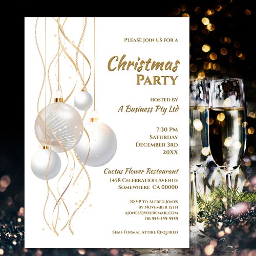 Modern Black White and Gold Christmas Party Invitation