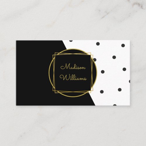 Modern Black White and Gold Color Block Polka Dots Business Card