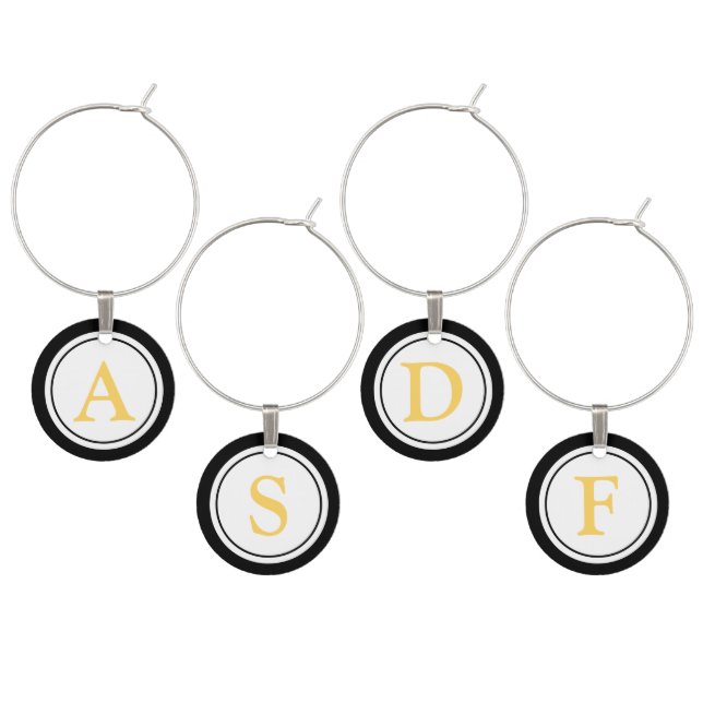 Modern Black, White, and Gold Custom Monogram Wine Charm (Staggered)