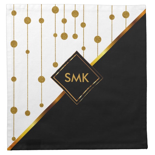 Modern Black, White and Gold Dots Cloth Napkin (Front)