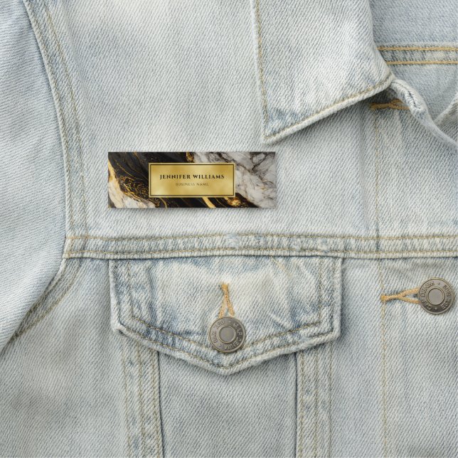 Modern Black White and Gold Marble Name Tag (In Situ)