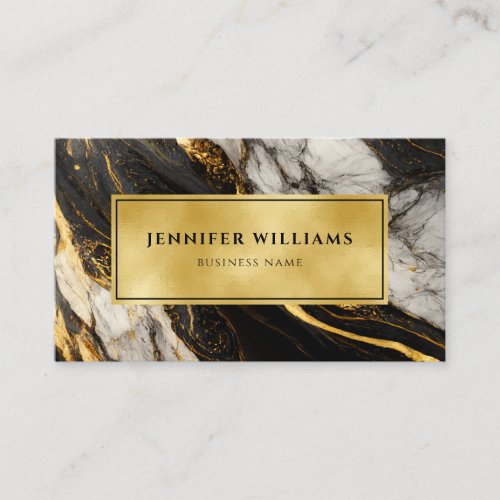 Modern Black White and Gold Marble QR Code Business Card