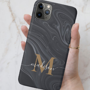 Modern Black, White and Gold Monogram Marble iPhone 11 Pro Max Case