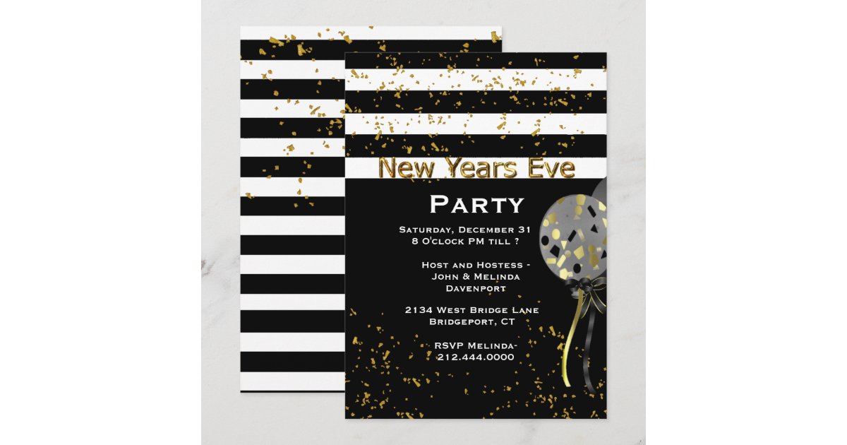 Modern Black, White and Gold New Years Eve Party Invitation | Zazzle