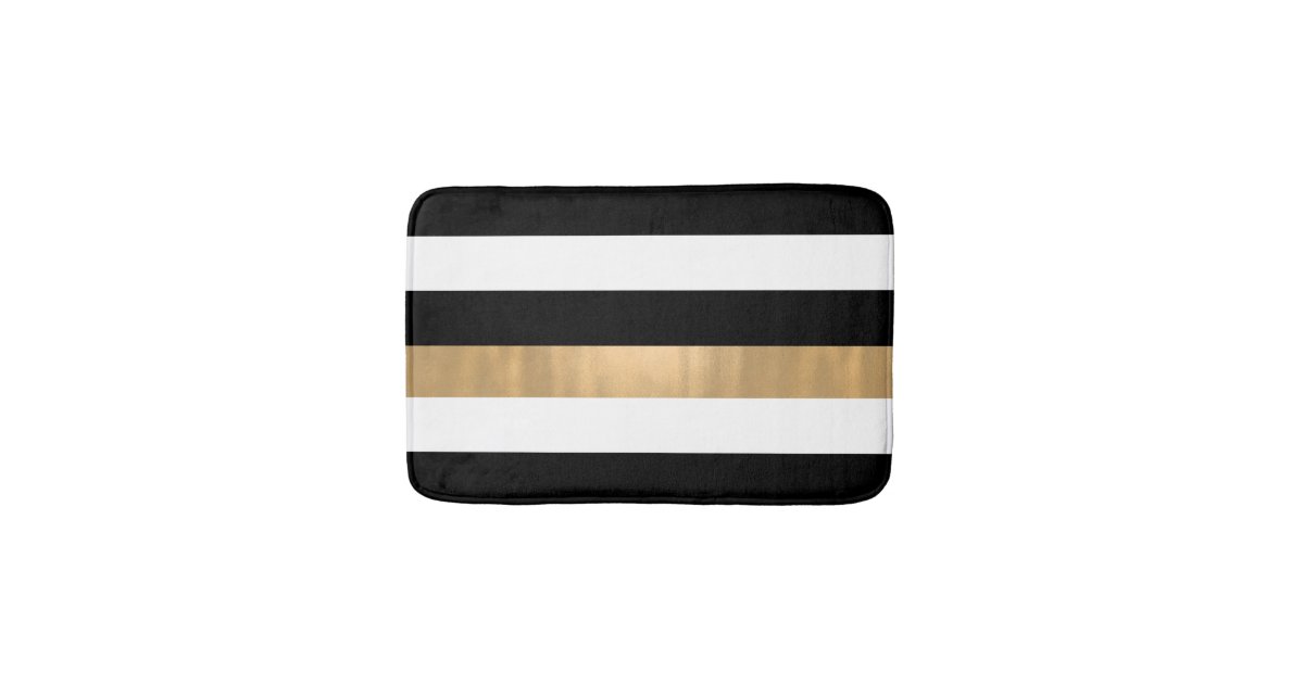 Modern Black White And Gold Striped Bath Mat Zazzle Com