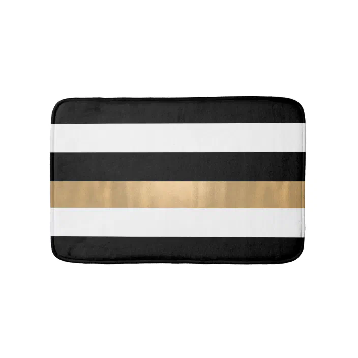 Modern Black White And Gold Striped, Black And Gold Bath Rug