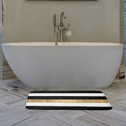 Modern Black White and Gold Striped Bath Mat