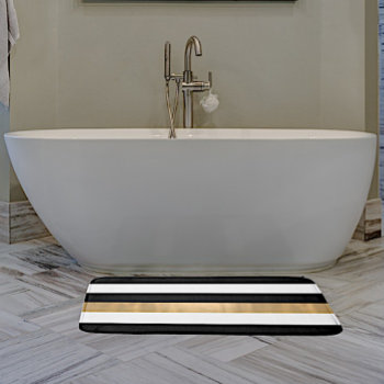 Modern Black White And Gold Striped Bath Mat by DizzyDebbie at Zazzle