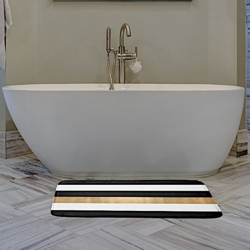 Modern Black White and Gold Striped Bath Mat