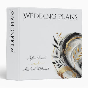 Modern Black White and Gold Wedding 3 Ring Binder