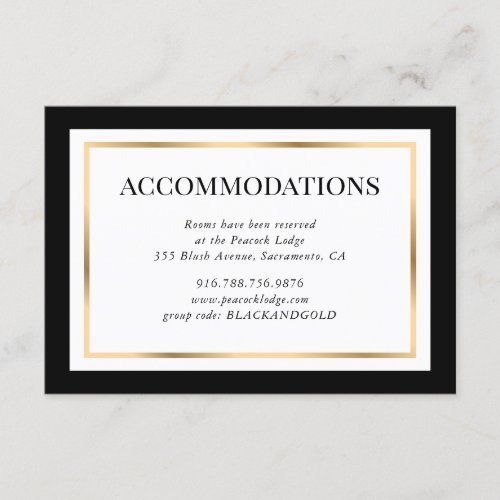 Modern Black White and Gold Wedding Accommodation Enclosure Card