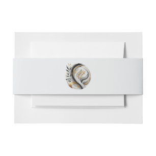 Modern Black White and Gold Wedding Botanical- Invitation Belly Band
