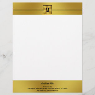 Modern Black White and Gold with Monogram Letterhead